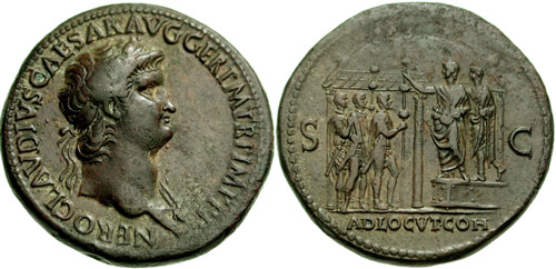 Nero-Adlocutio-Sestertius--Rare--Joe-Geranio